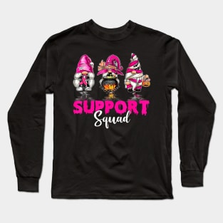 Gnomies Lover Support Squad Pink Ribbon Breast Cancer Month Long Sleeve T-Shirt